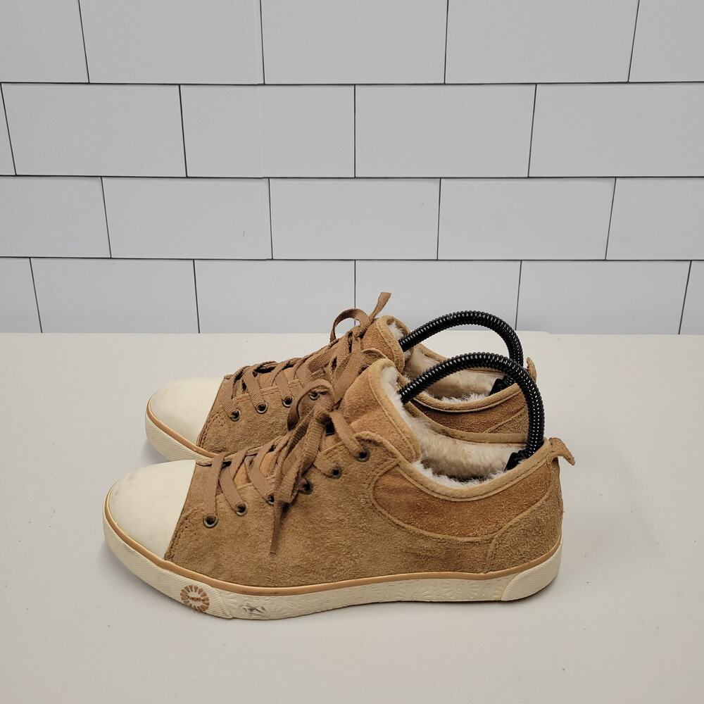 UGG Womens Size 8.5 Brown Suede Shearling Lined Low Top Sneakers Shoes